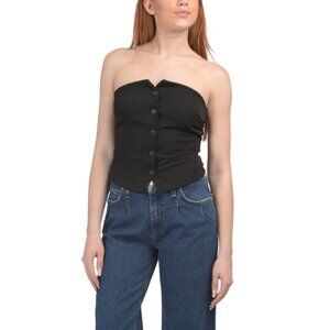 LOVE TREE Black Button Front Strapless Vest Top
